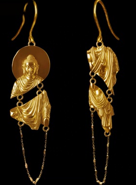 复古罗马雕刻金色健陀罗的残像耳环独特个性长款耳饰气质时尚百搭