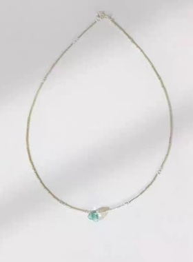 绿色水晶吊坠项链银色细链时尚高级感气质精致轻奢极简百搭饰品