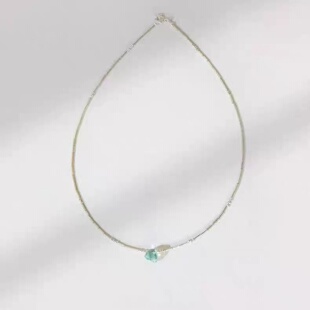 绿色水晶吊坠项链银色细链时尚高级感气质精致轻奢极简百搭饰品