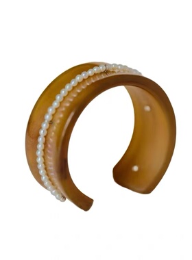 珍珠羊角宽手镯新中式小众设计时尚百搭高级感简约个性潮流气质