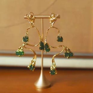 不规则耳环鬼才设计师绿色石吊坠几何造型褶皱欧美风大耳环耳饰
