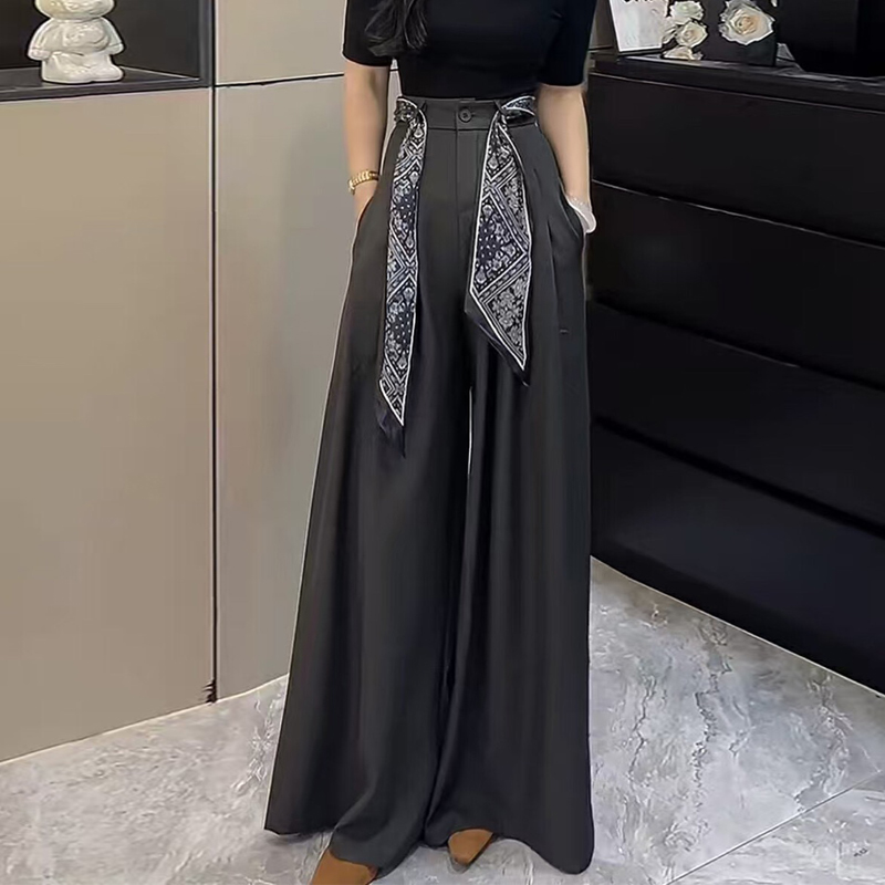 高级感黑色西装阔腿裙裤女2025夏季薄款流行爆款裤裙垂坠感休闲裤