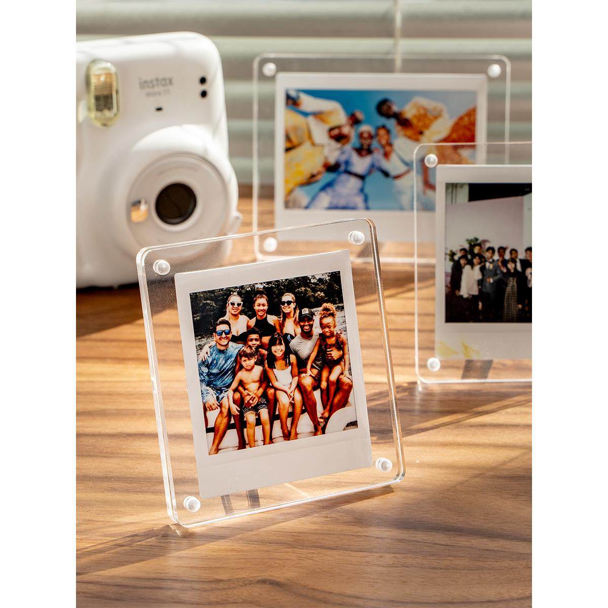 聚册sq方形拍立得亚克力相框照片框四角磁吸高透明桌面摆台
