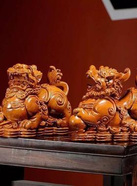 招财貔貅摆件实木守财一对公母貔貅风水摆件镇宅开业礼物客厅装饰