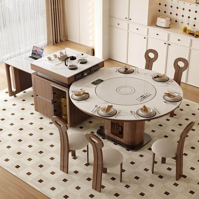 国家补贴北马多功能实木岛台餐桌一体带可伸缩茶台2025款岩板饭桌