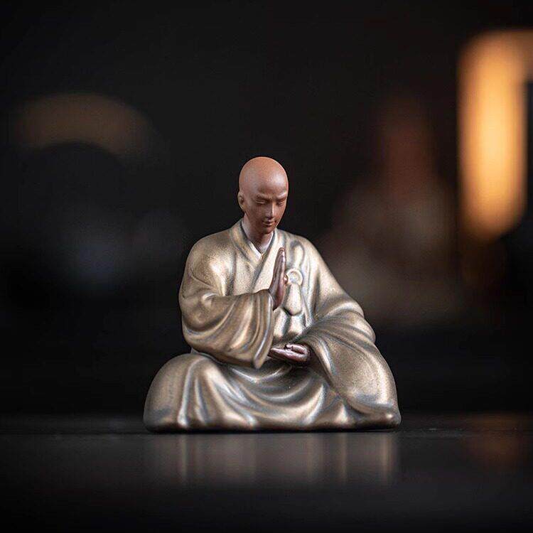 禅意陶瓷小和尚摆件创意客厅茶室茶台茶宠桌面鱼缸造景装饰工艺品