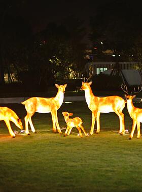 户外花园林庭院景观装饰品玻璃钢动物仿真梅花鹿雕塑小鹿摆件发光