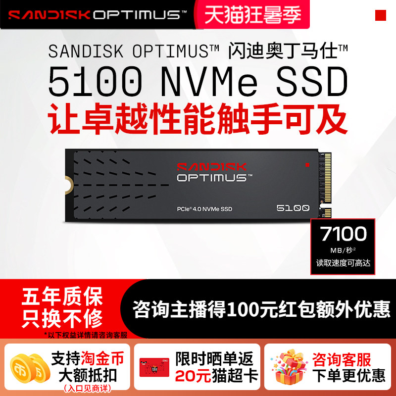 闪迪(SanDisk)Optimus 5100固态硬盘1tbm2接口2t4t笔记本电脑500g