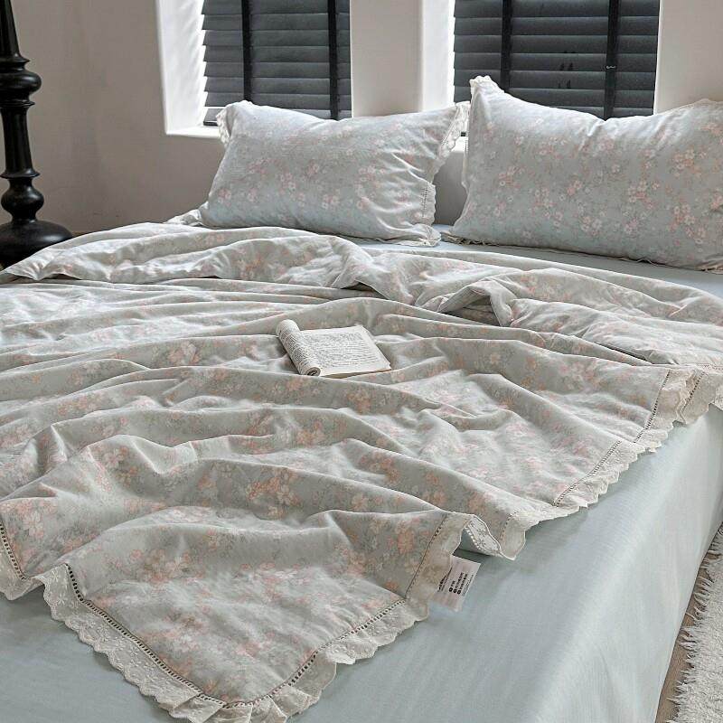 【富士店】a级棉双层薄纱夏季被法式镂空蕾丝夏季被四件套床上用