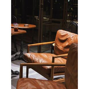 Romo汉克灰烬木单人沙发椅斯堪的纳维亚咖啡馆层真皮单人座位沙发