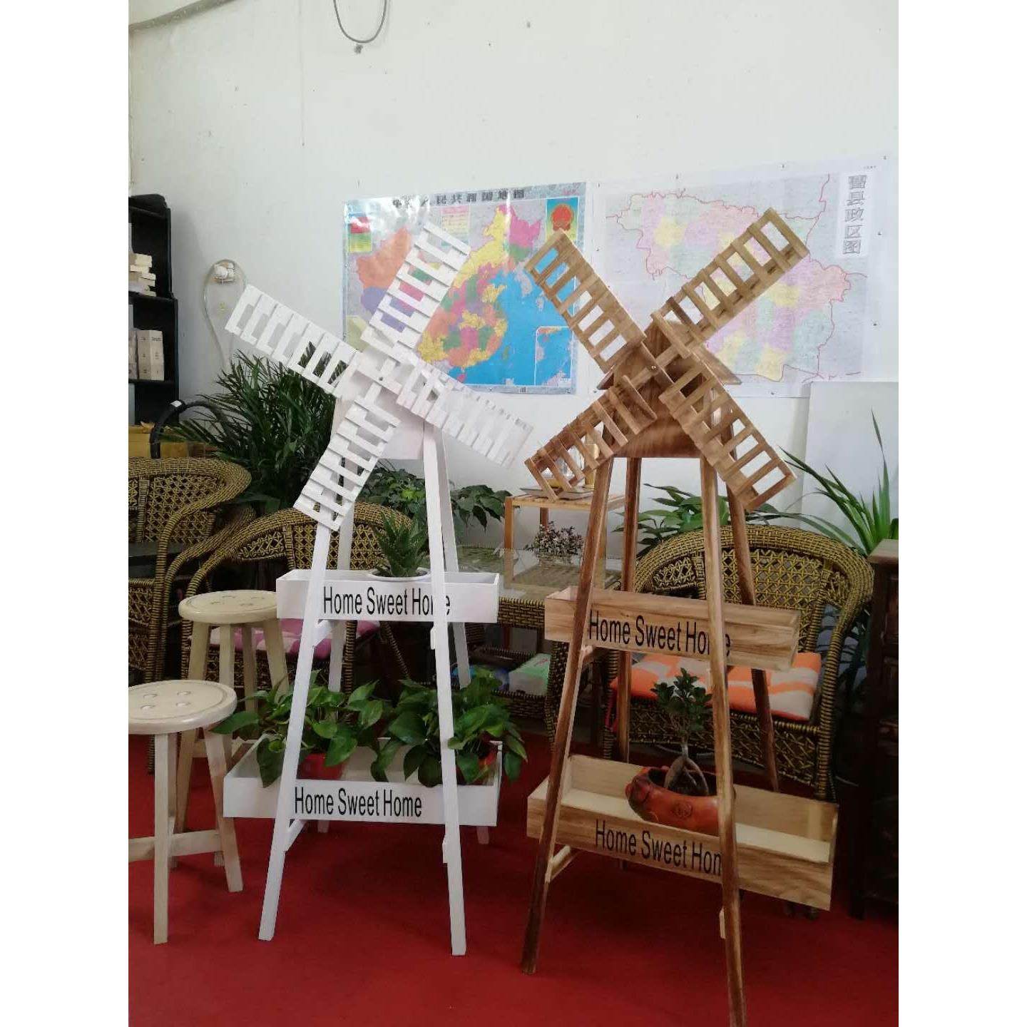 实木覆古旋转风车田园储存花站户外婚礼欢迎装饰花饰品婚礼道具