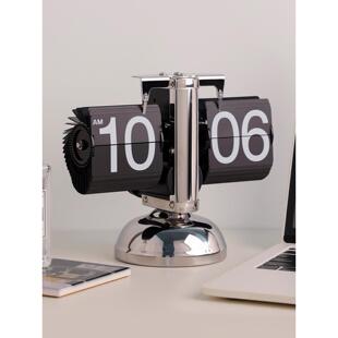 创意自动翻页时钟数字机械表黑白钟表玄关酒柜轻奢装饰品