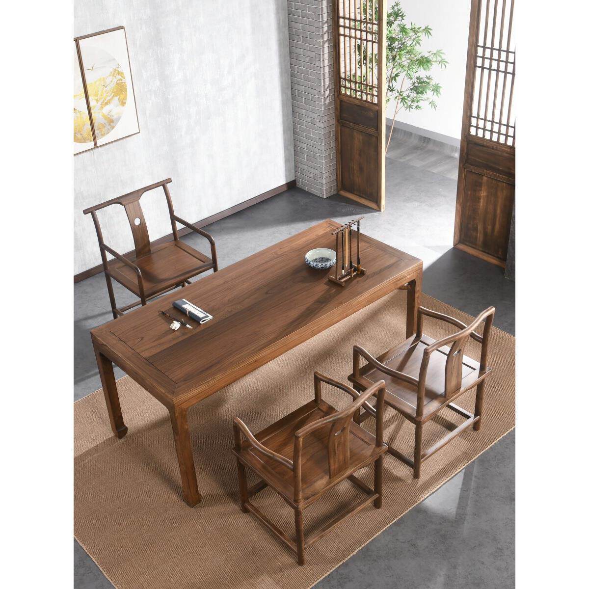 书桌实木书法桌大板老榆木客厅画案家用新中式茶桌写字长桌电脑桌