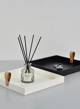 北欧托盘ins风玄关钥匙收纳方形皮革提手桌面收纳盘拍照摆件道具