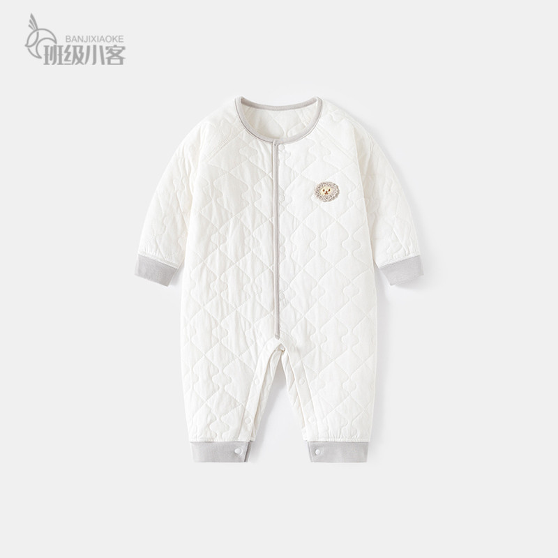 薄棉婴儿连体衣40克加棉加厚秋冬季宝宝夹棉外出服保暖哈衣6-12月