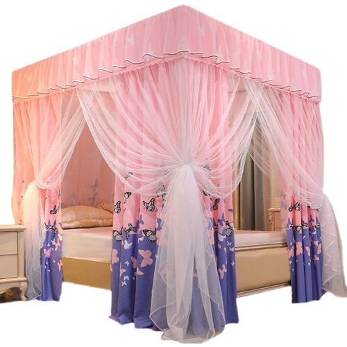 新款遮光床帘蚊帐一体式带支架家用卧室加厚保暖防尘防蚊落地床幔