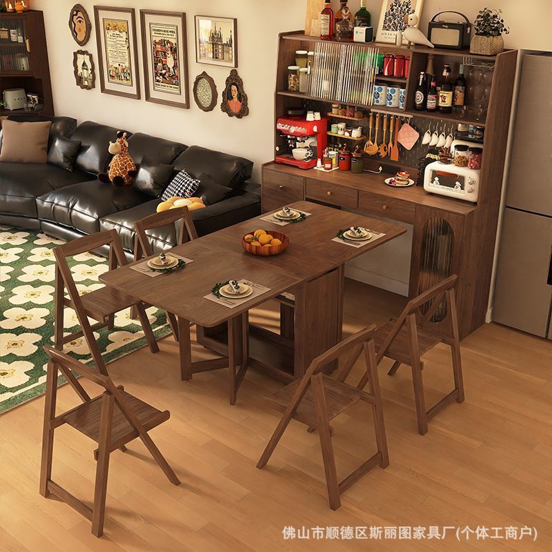 全实木餐边柜折叠餐桌一体可伸缩折叠移动小户型家用木桌子多功能