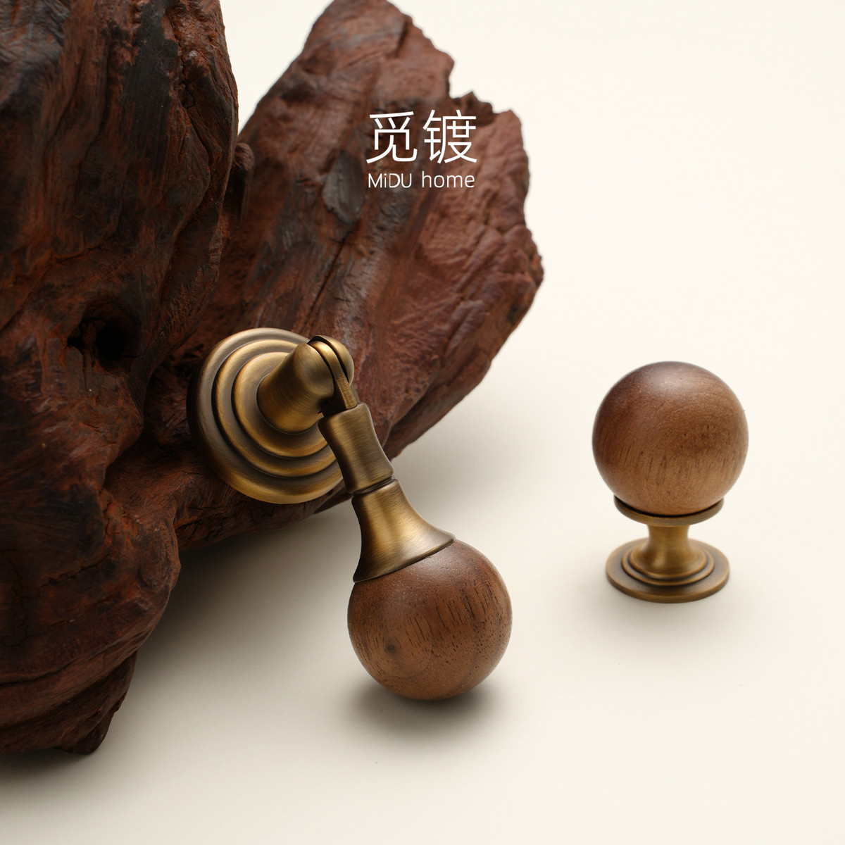 中古风法式胡桃木黄铜拉手衣柜门橱柜抽屉圆球复古古铜柜门小把手