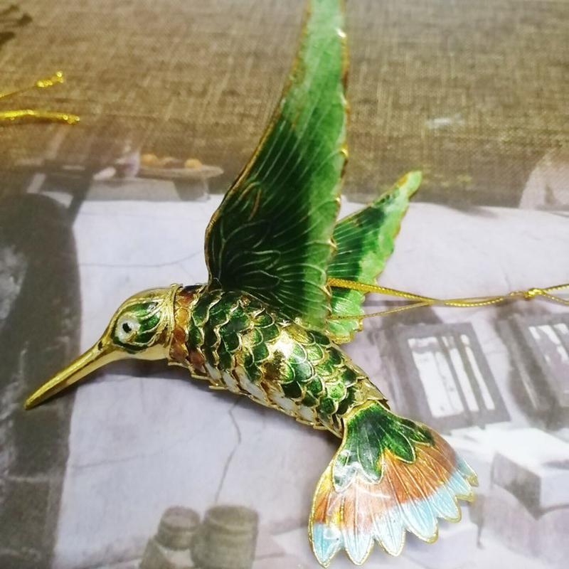 80年代库存老货老北京景泰蓝铜胎翠鸟蜂鸟挂件花丝圣诞树挂件装饰