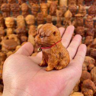 崖柏木雕无漆无蜡小狗手把件旺财田园犬实木文玩摆件