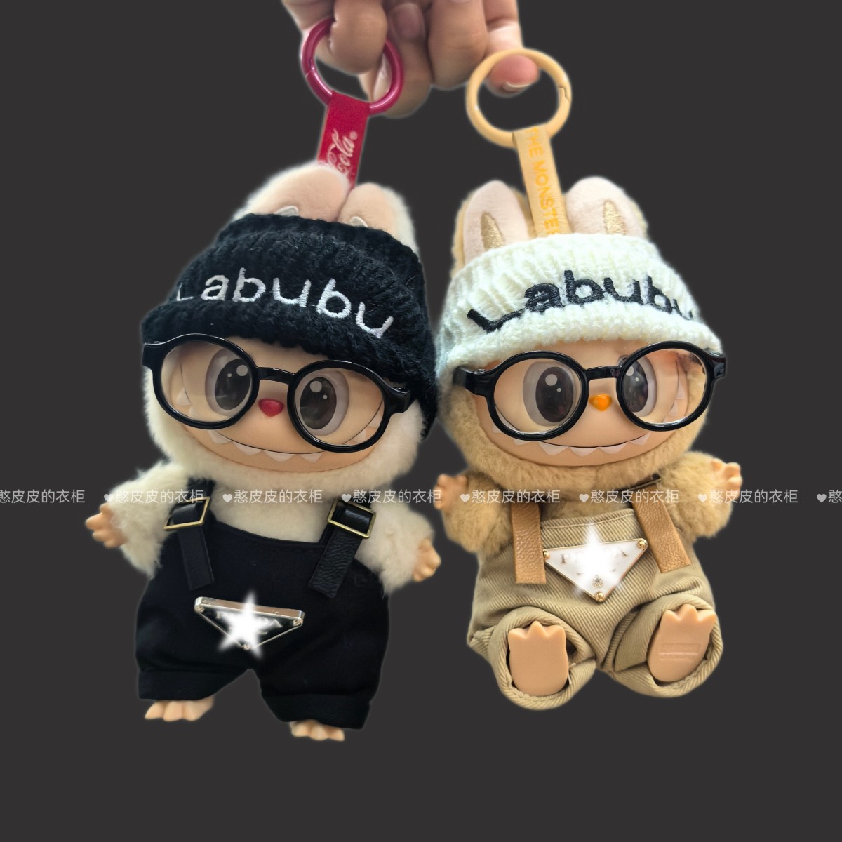 labubu娃衣服可乐拉布布搪胶盲盒毛绒公仔挂件一二三代背带裤套装