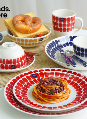 芬兰Arabia 24h小时咖啡马克杯盘碗Tuokio复古蓝色红阿拉比亚餐具