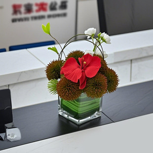公司前台接待4s店洽谈桌台面装饰品仿真花假花商务会议桌清新摆件
