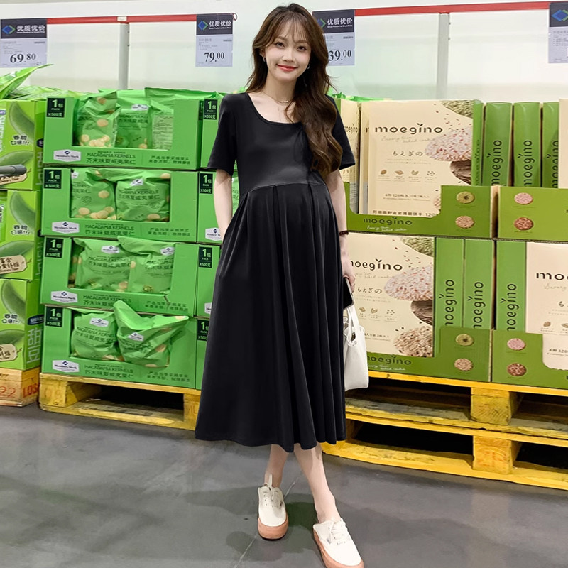 推荐孕妇装夏装连衣裙2025新款夏季法式气质短袖黑色T恤裙显瘦小