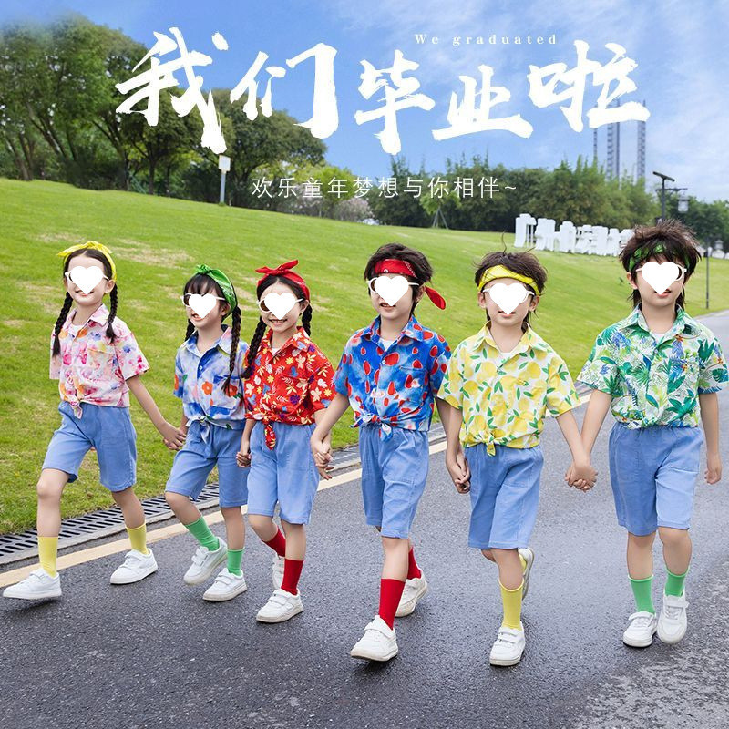 六一儿童啦啦队演出服表演服花衬衫幼儿园小学生港风复古厂家