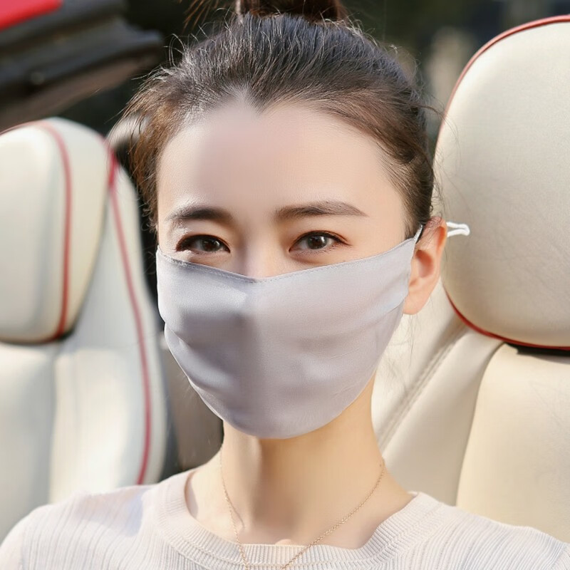 100%真丝口罩桑蚕丝防晒面罩薄款春夏秋季透气女防尘清洗可防过敏