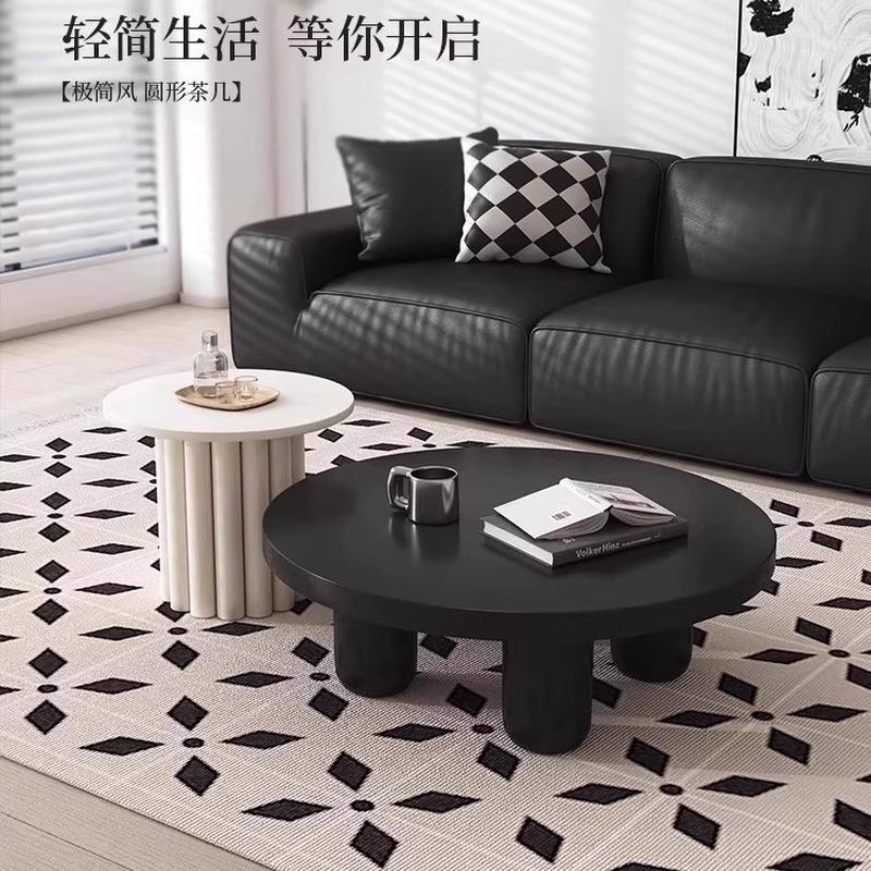 意式轻奢黑色茶几现代简约小户型茶桌客厅家用罗马柱圆形茶几组合