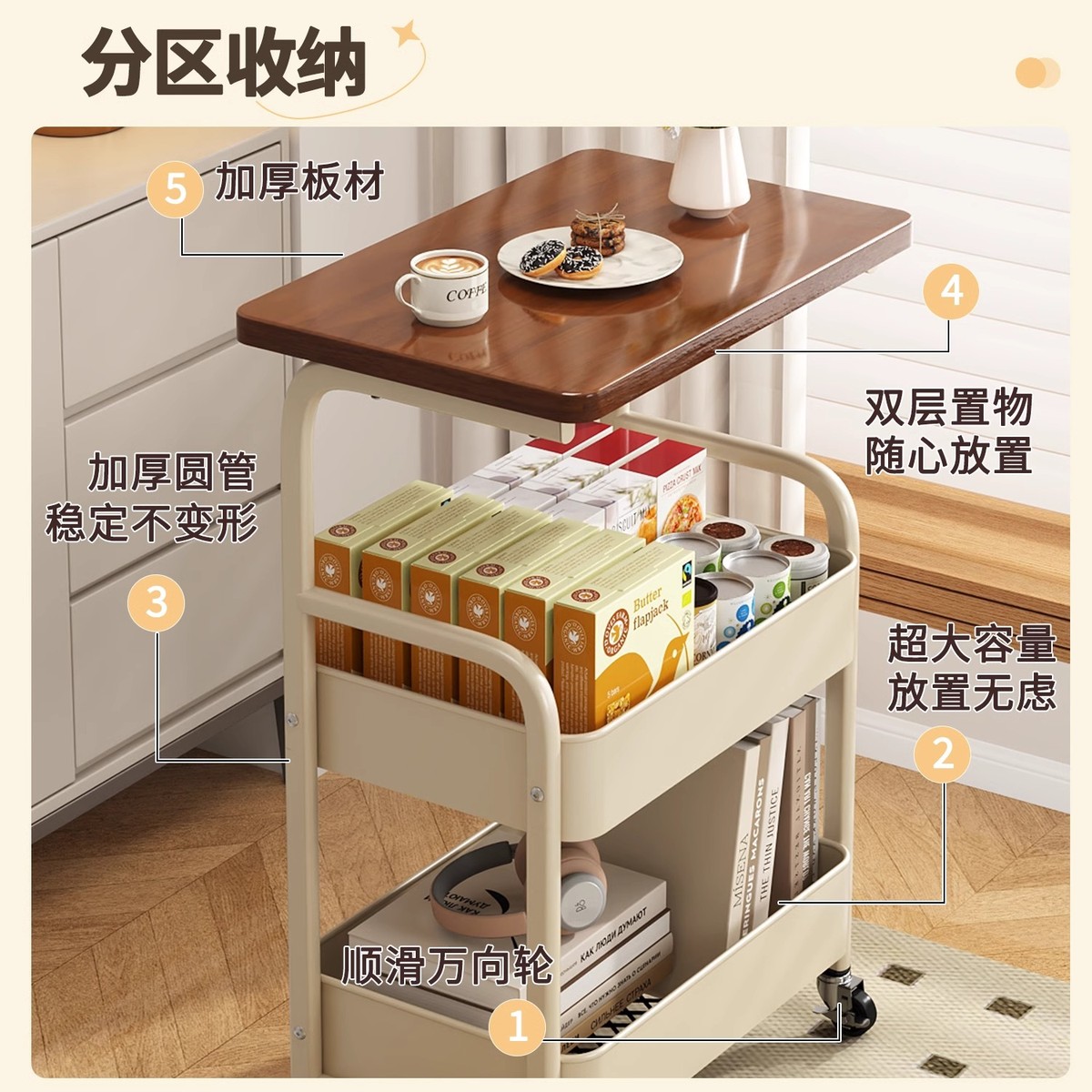 可移动茶几小推车沙发边几床边置物架高茶几桌子客厅零食床头柜子
