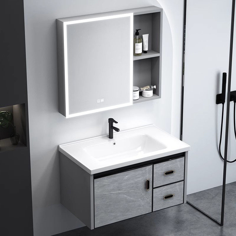 现代简约太空铝浴室柜卫生间洗脸盆组合一体陶瓷洗手池洗漱台面盆