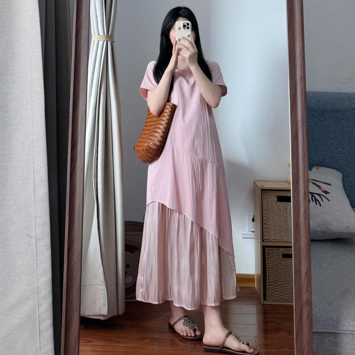 推荐孕妇装2025新款夏连衣裙时尚洋气法式宽松长裙夏季雪纺裙子假