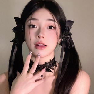 甜美白色蝴蝶结花朵发夹玫瑰花飘带双马尾对夹洛丽塔发饰头饰 推荐