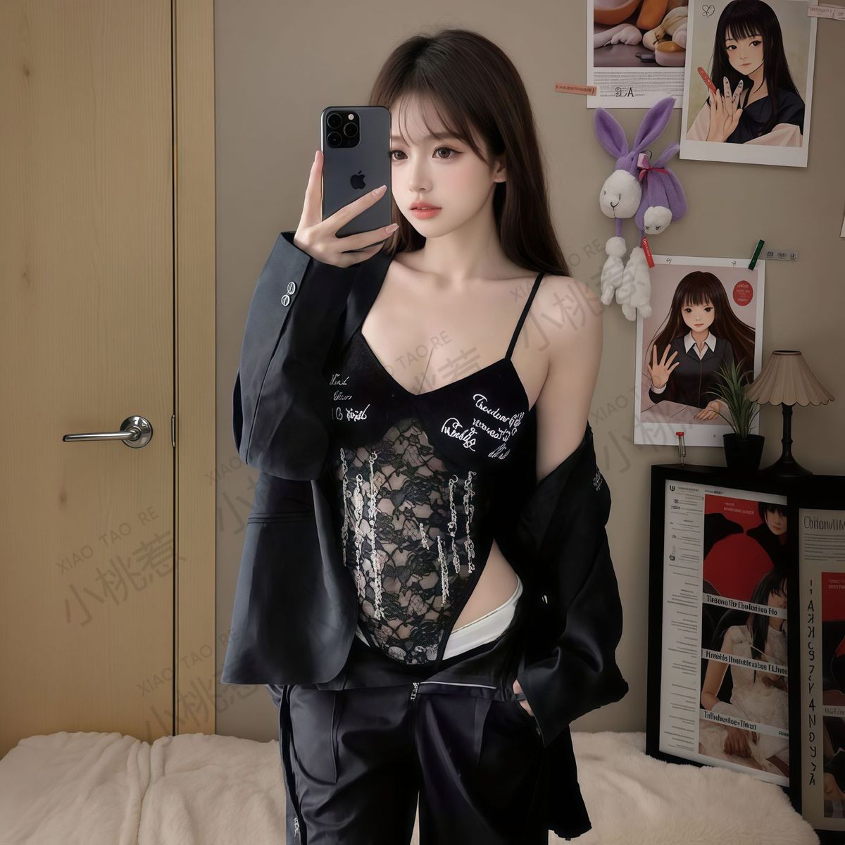 2025性感风字母迪丽热巴同款美式辣妹挂脖吊带修身街头时尚蕾丝