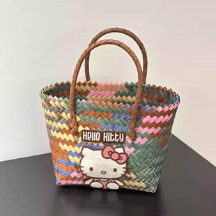 法式手提编织包菜篮子便当带小包饭盒包上班杂物小拎包