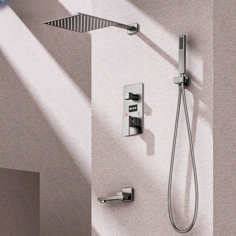 暗装花洒全铜热熔温度数显恒温隐藏入墙嵌入式浴室淋浴房增压套装