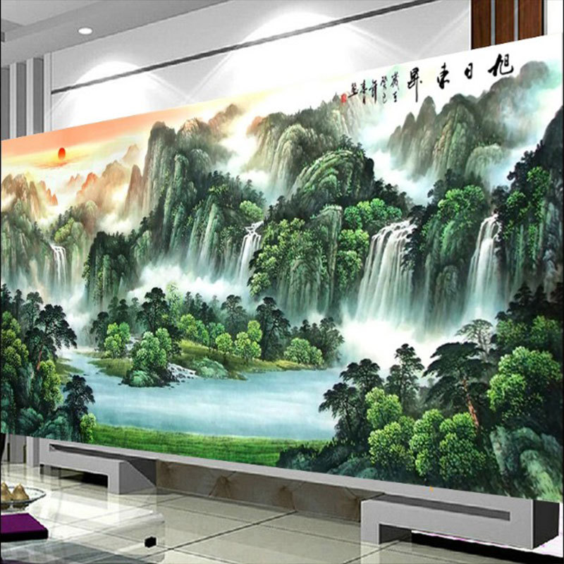 2025新款5d钻石画满钻客厅大幅旭日东升风景山水画十字绣贴钻石绣