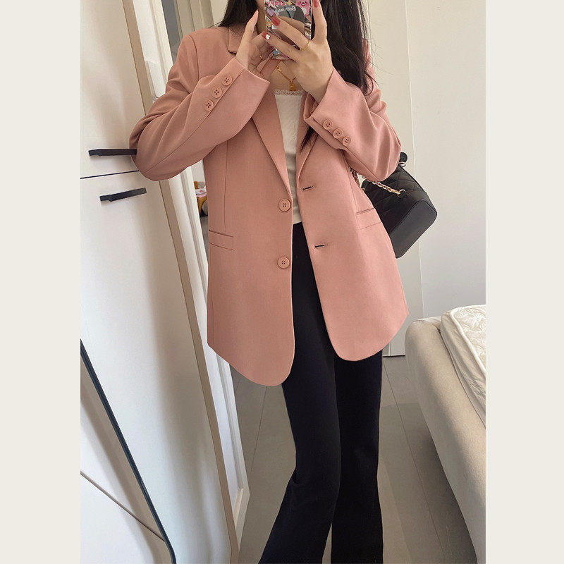 高级感粉色女春秋装新款韩版小个子宽松显瘦休闲