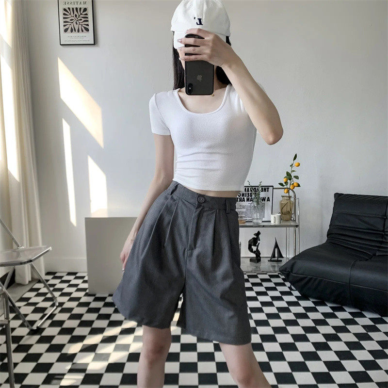 会buy松紧腰女夏季新款直筒五分裤显瘦休闲中裤薄款