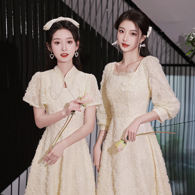 伴娘服女2025新款秋冬平时可穿小个子高级感显瘦姐妹团伴娘裙