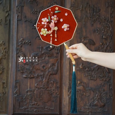 虫子家 夕照落花池 新娘手工团扇 中式国风氛围感拍照道具2652