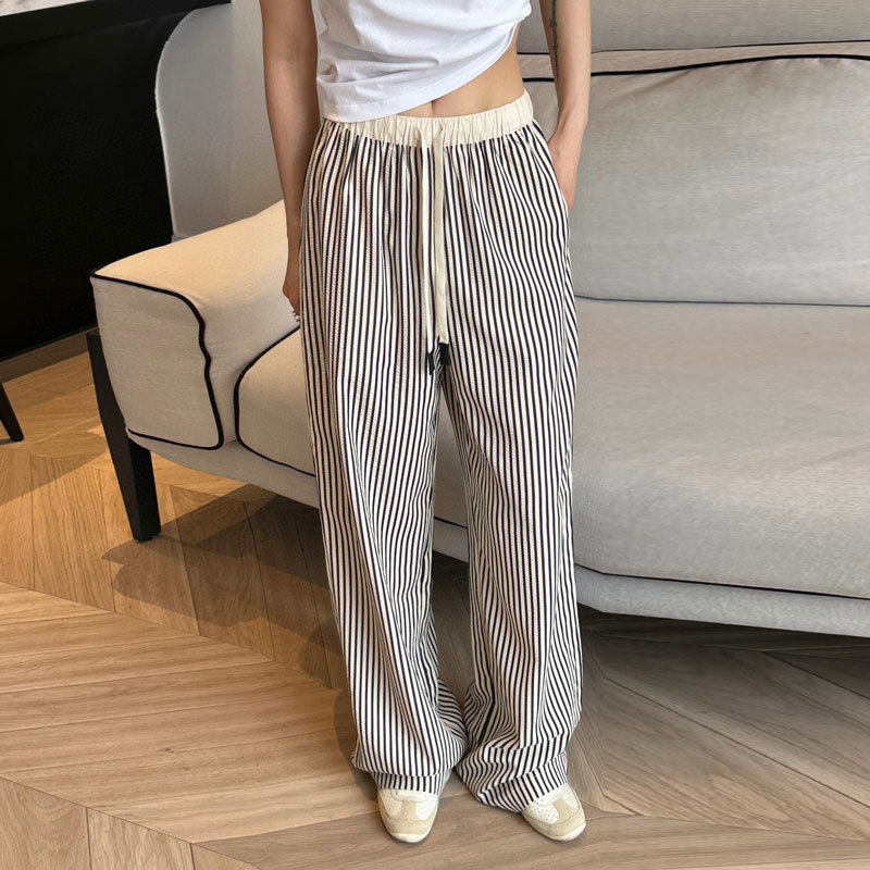 竖条纹女夏季新款抽绳拼接腰头宽松显瘦慵懒风直筒阔腿裤,女装/女士精品,休闲裤,淘宝优惠券,粉丝福利购,淘宝优惠卷