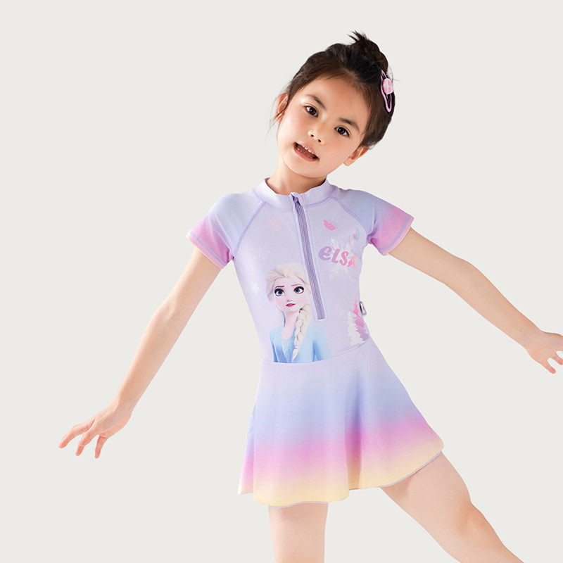 女童新款泳衣2025裙子短袖冰雪公主卡通可爱夏儿童连体泳装厂家