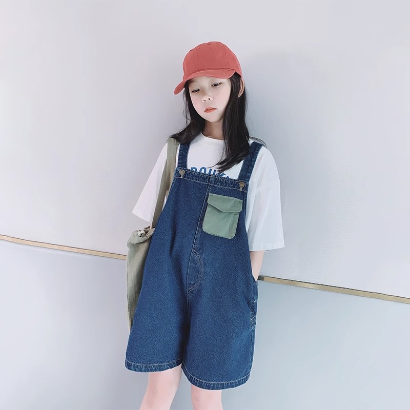 夏季宽松牛仔洋气背带裤大童女孩韩版儿童百搭薄款
