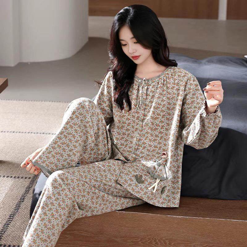 睡衣女士春秋款纯棉长袖秋季全棉薄款中年妈妈秋冬大码开衫居服,女装/女士精品,时尚套装,淘宝优惠券,粉丝福利购,淘宝优惠卷