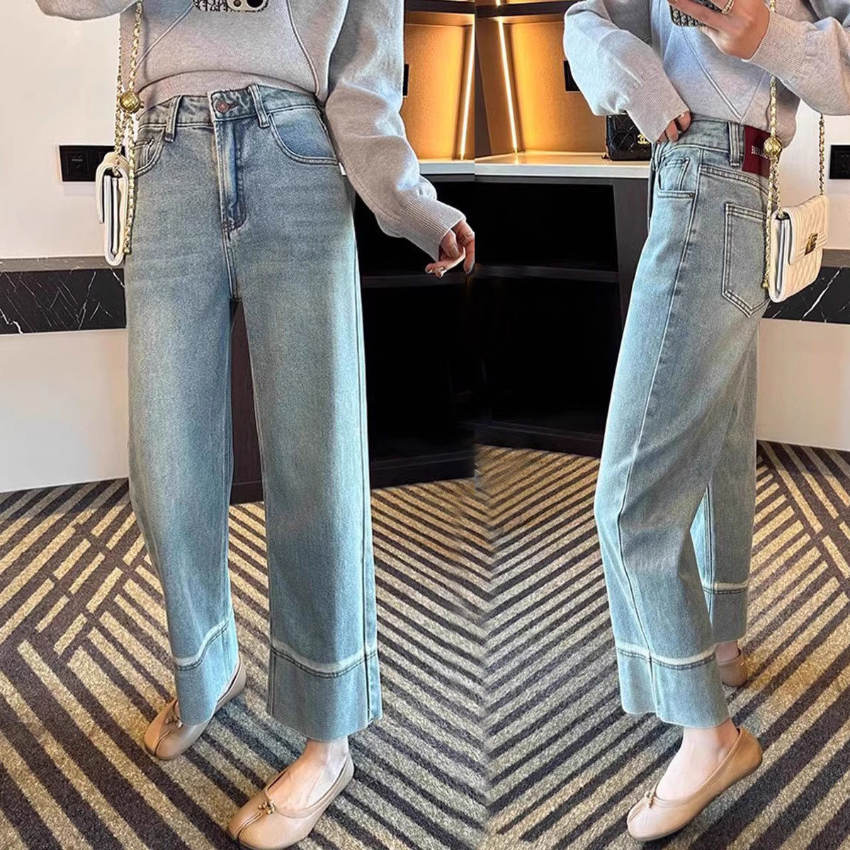 宽边弹力大码直筒牛仔女春季新款梨型身材胖妹妹mm巨显瘦九分,女装/女士精品,大码裤装,淘宝优惠券,粉丝福利购,淘宝优惠卷