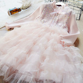 2024秋冬新款 蕾丝蛋糕裙儿童韩版 长袖 毛衣裙潮