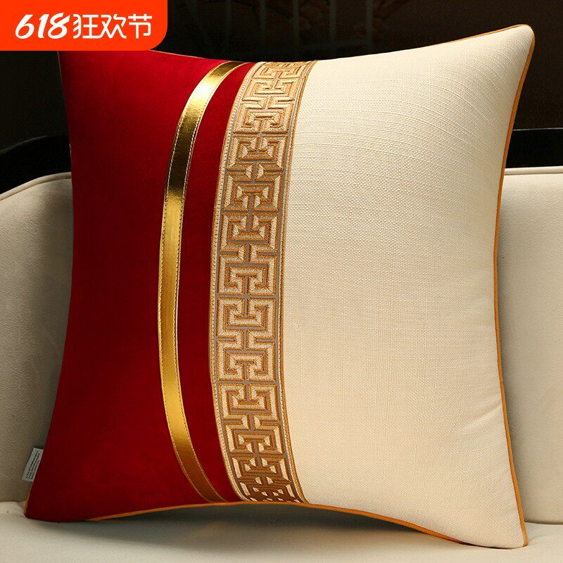 红色抱枕沙发客厅中国风办公室腰枕靠枕床头靠背垫中式抱枕套靠背